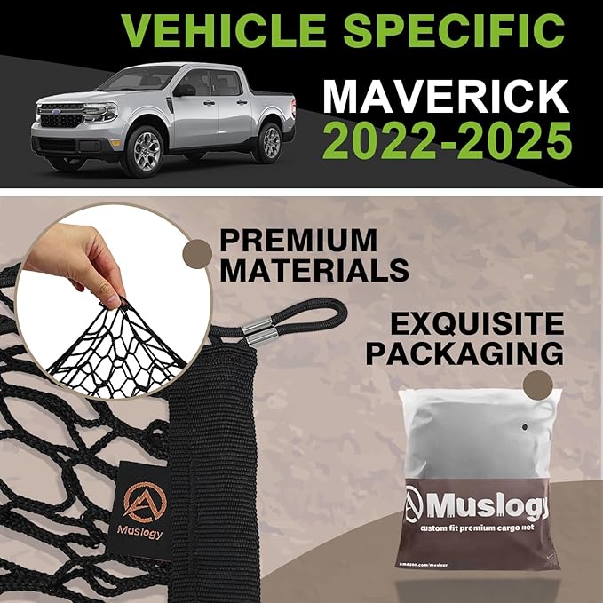 Muslogy for Maverick Cargo Mesh Net Accessories Stretchable Trunk Organizer Cargo Elastic Mesh Bed Net with Hooks Compatible with Ford Maverick XL XLT 2022 2023 2024 2025