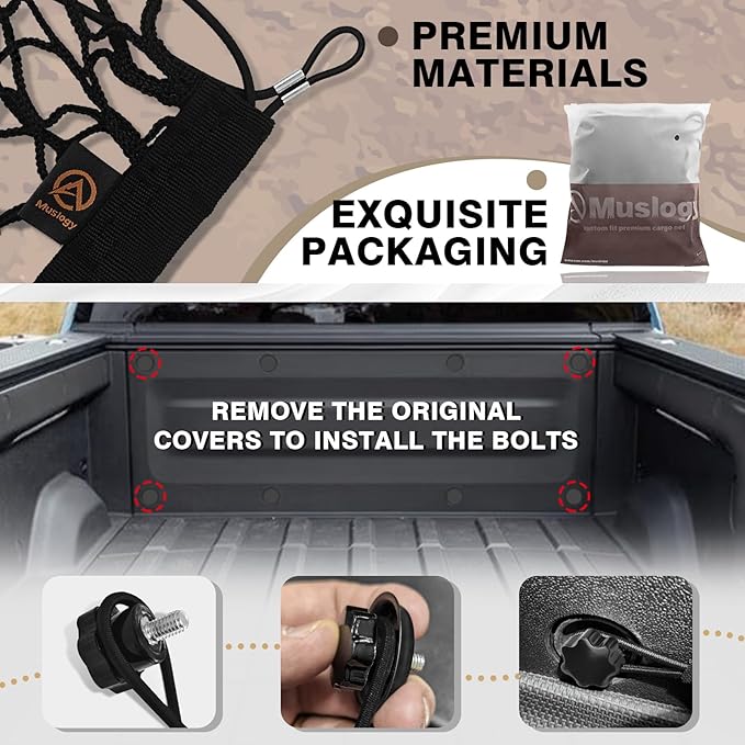 Muslogy Truck Bed Cargo Net Compatible with Rivian R1T 2022-2024 2025 Accessories Storage Organizer Pickup Front Truck Bed Envelope Style Cargo Net