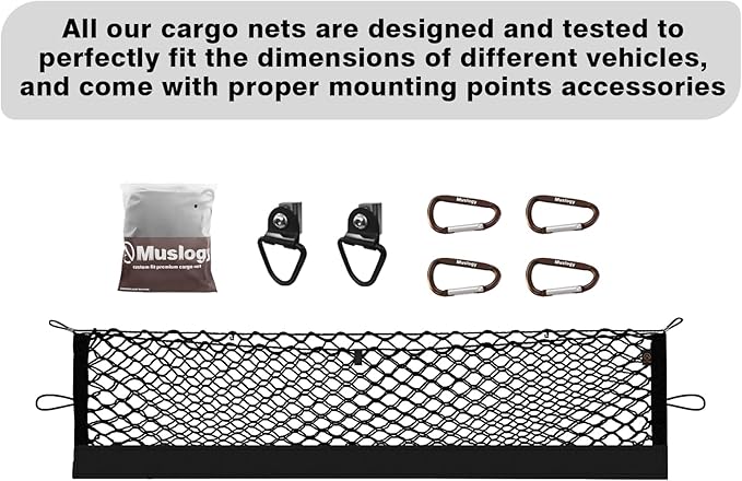 Muslogy Truck Bed Cargo Net Compatible with Nissan Frontier 2022-2025 2026 Accessories Storage Organizer Pickup Truck Bed Envelope Style Cargo Net with Heavy Duty Carabiners 12