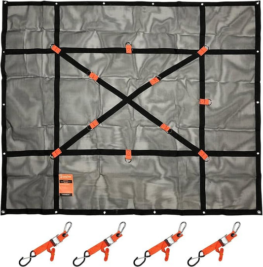Heavy Duty Cargo Net Load Cover for Truck & Trailer, Tough Anti-Tear Mesh, Metal D-Rings + Straps - Large- 8.75' x 10' - USA Based