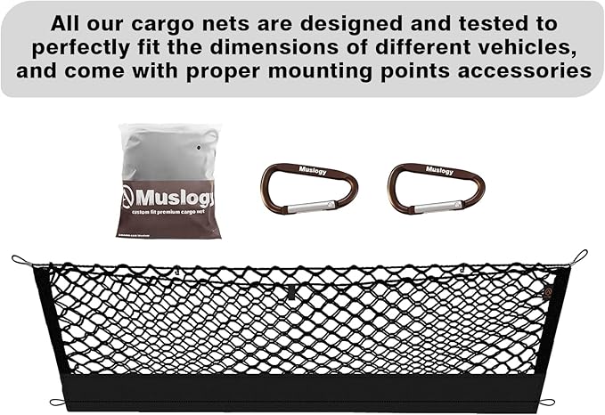 Muslogy Envelope Style Trunk Cargo Net Compatible with 2020-2024 2025 Ford Explorer Accessories Custom Fit Trunk Organizer Upgraded Mesh Storage Luggage Net with Metal Hooks