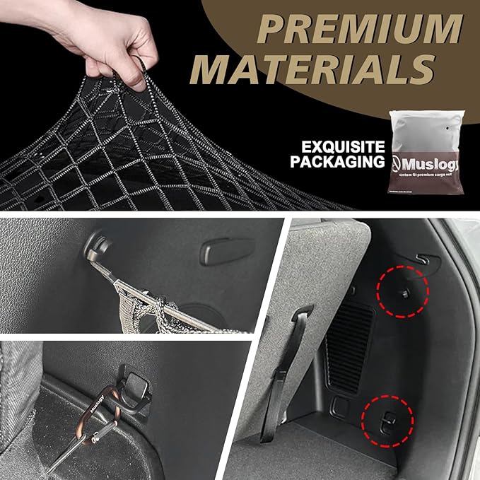 Muslogy Envelope Style Trunk Cargo Net Compatible with 2021-2024 2025 Kia Sorento Accessories Custom Fit Trunk Organizer Upgraded Mesh Storage Luggage Net with Metal Hooks