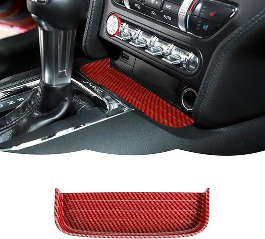 RT-TCZ Gear Shift Panel Storage Box Organizer Tray Center Console Trim Cover Interior Accessories for Ford Mustang 2015 2016 2017 2018 2019 2020 2021,Red Carbon Fiber