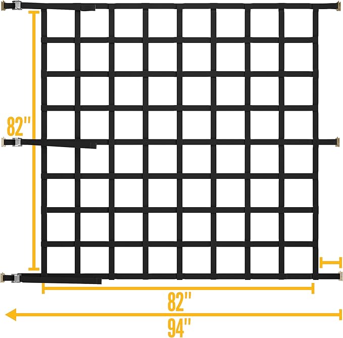 US Cargo Control E Track Cargo Net for Trailer 82" x 82", Adjustable Heavy Duty Cargo Net with Cambuckles for E-Track and X-Track Systems, 8" x 8" Holes, Use in Enclosed Trailers, Box Trucks, Garages