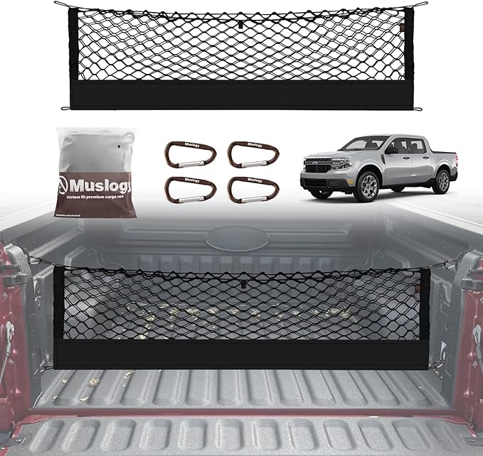 Muslogy for Maverick Cargo Mesh Net Accessories Stretchable Trunk Organizer Cargo Elastic Mesh Bed Net with Hooks Compatible with Ford Maverick XL XLT 2022 2023 2024 2025