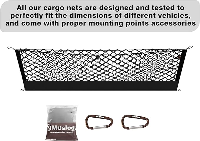 Muslogy Envelope Style Trunk Cargo Net Compatible with 2023-2025 Honda CR-V Accessories Custom Fit Trunk Organizer Upgraded Mesh Storage Luggage Net with Metal Hooks