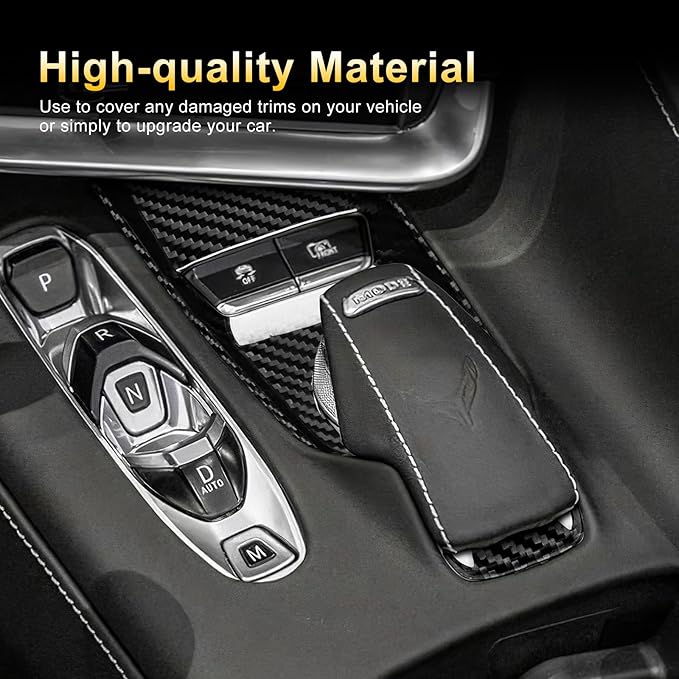 Carbon Fiber, Car Gear Shift Knob Button Panel Cover, for C8 Center Console Panel Cover Decoration for Chevrolet Corvette C8 2020 2021 2022 2023, Black