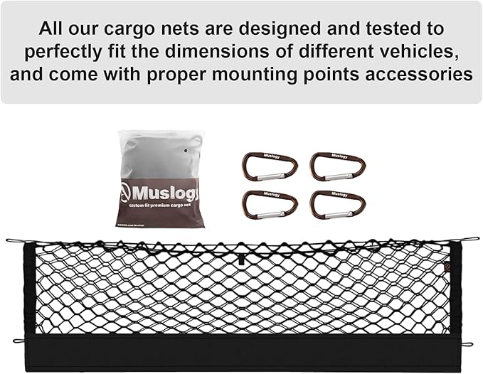 Muslogy Truck Bed Cargo Net Compatible with 2022-2024 2025 Ford Maverick Accessories Envelope Style Bed Net Trunk Organizer - Upgraded Support Stability Rope with Metal Carabiners Tight Fit, Won't Sag