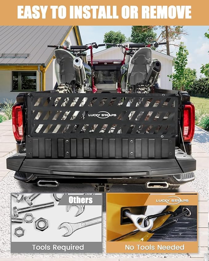 LUCKY STRAPS Tailgate Net for Pickup Truck Bed, 50'' x 15'' Heavy Duty Tailgate Cargo Netting for Small & Mid-Size Truck, Easy-to-use Tailgate Mesh for Chevy, Ford, Toyota, GMC, Dodge RAM, Jeep(Black)