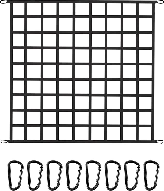 The First Flat Bungee Cargo Net for Pickup Truck Bed, 4' x 4' Stretches to 10' x 10', 25 MM Heavy Duty Cargo Net with 2 Using Modes, for Dodge RAM, Ford, Chevy, Toyota, etc