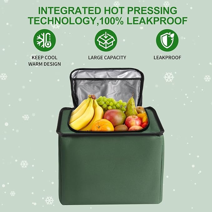 Car Trunk Organizer,115L Heavy Duty Collapsible Trunk Storage, with Insulated Leakproof Cooler Bag Vehicle Cargo Organizer with Lid, 3 Compartments, Straps For Car,Suv,Jeep,Sedan-Green