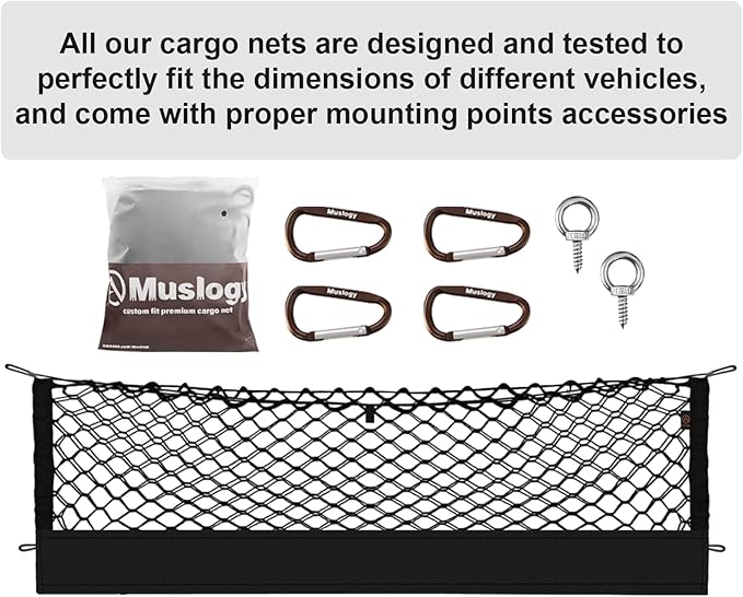 Muslogy Truck Bed Cargo Net Compatible with Dodge Ram 1500 2019-2025 Accessories Storage Organizer Pickup Truck Bed Envelope Style Cargo Net with Heavy Duty Carabiners 10
