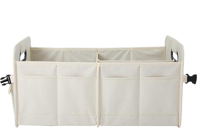 Car Trunk Organizer Car Storage Organizer Collapsible Multi Compartment Car Organizer Adjustable Straps for SUV(Beige)