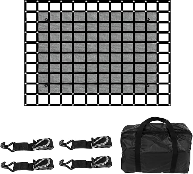 Heavy Duty Truck Cargo Net with Mesh, 6.75 ft x 8 ft 1500LBS Capicity Stretchable Truck Bed Cargo Net with Straps & Cam Buckles & J-Hooks for Pickup (81" x 96")