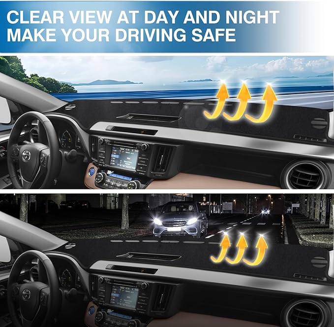 KUST Car Dash Cover Mat for Toyota RAV4 2013-2018 Left Hand Driving Non-Slip Center Console Dashboard Cover Interior for Toyota RAV4 Accessories Custom Fit Dash Mat Sunshade Windshield Glare Black