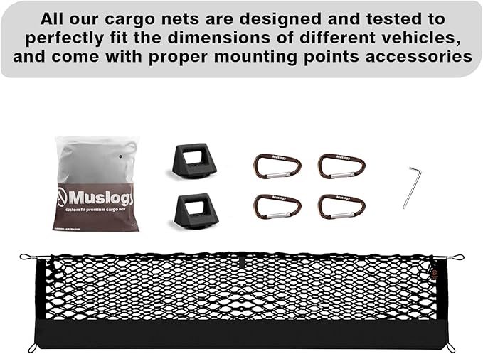 Muslogy Truck Bed Cargo Net Compatible with Tesla Cybertruck 2023 2024 2025 Accessories Storage Organizer Pickup Truck Bed Envelope Style Cargo Net with Heavy Duty Carabiners