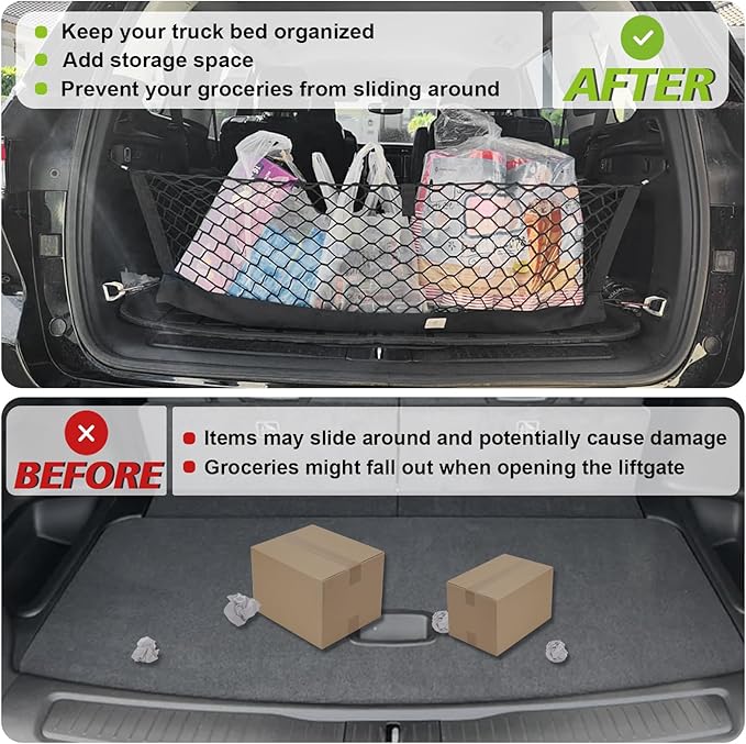 Muslogy Envelope Style Trunk Cargo Net Compatible with 2021-2024 2025 Jeep Grand Cherokee L Accessories Custom Fit Trunk Organizer Upgraded Storage Luggage Net with Metal Hooks (3-Row GCL)