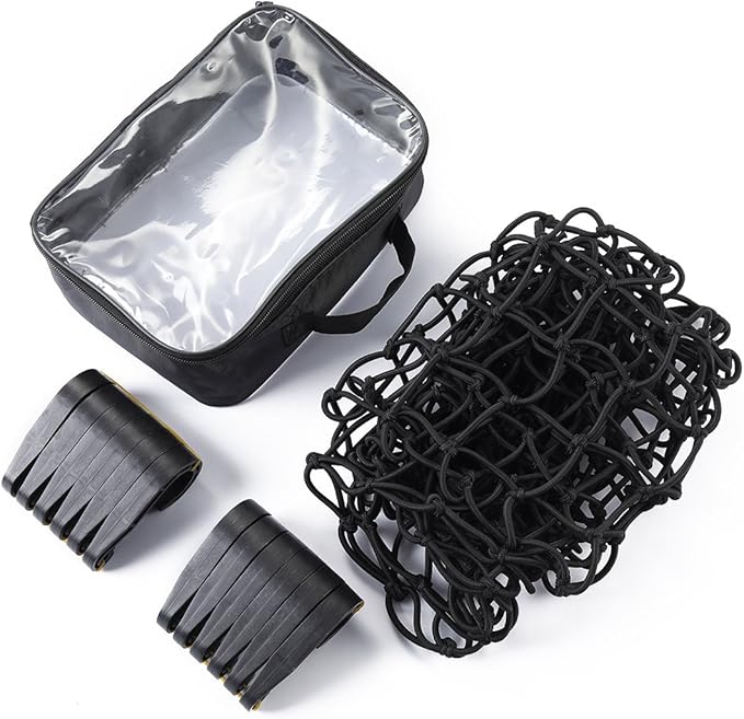 CZC AUTO 22"x38" Black Latex Bungee Cargo Net Strech to 44"x76", Luggage Netting with 2"X2" Small Mesh and 12 Adjustable Plastic Hooks for Rooftop Cargo Carrier Roof Rail Rack Hitch Basket SUV
