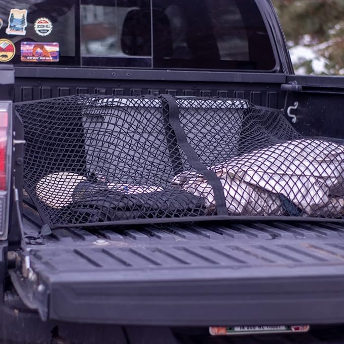 Highly Elastic Cargo Net, Simple Truck Bed Cargo Mesh Organizer, Suitable for Daily Light Loads of Trucks, 4'x4' Stretches to 7'x7' (Double Layer)