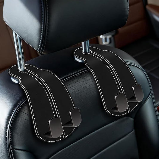 Blusabaca 2PCS Car Seat Back Storage Headrest Hooks, Black Purse Holder Bags Hanger, Double Metal Hook for Backseat Organizer, Women Car Accessories Organization