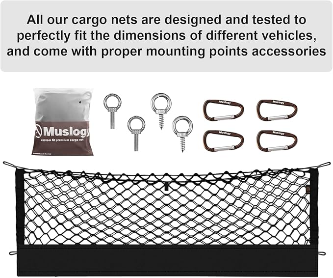 Muslogy Truck Bed Cargo Net Compatible with Ford Ranger 2024 2025 Accessories Storage Organizer Pickup Truck Bed Envelope Style Cargo Net with Heavy Duty Carabiners