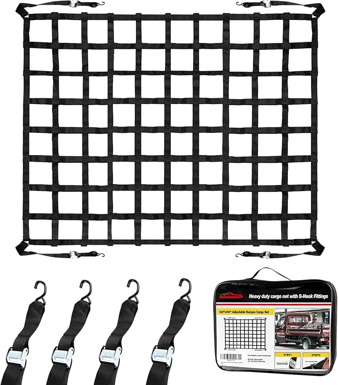 Cargo Net for Pickup Truck Bed Adjustment 66"x82" Truck Bed Cargo Netting with S-Hook Fittings 2” Wide Heavy Duty Small Trunk Cargo Nets Automotive Carrier for SUV Car Trailer