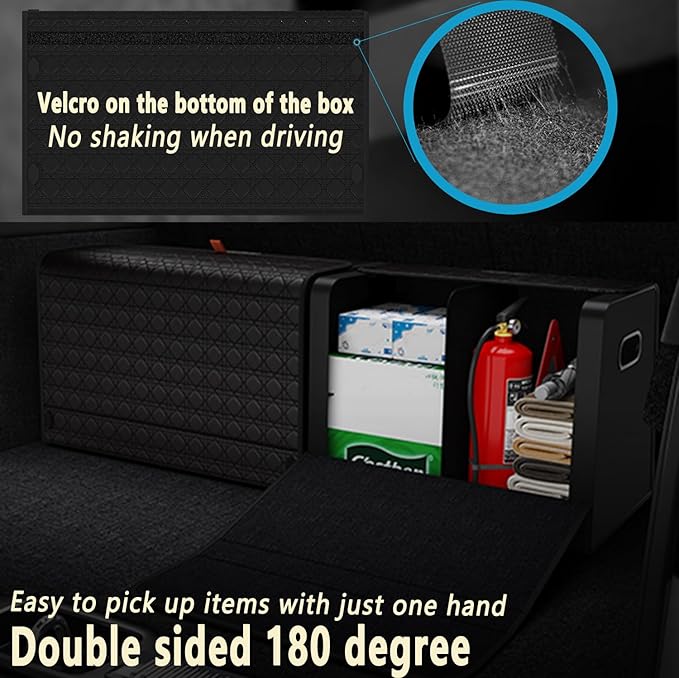 Trunk Organizers, Car Organizers, Storage Solutions, and Car Storage Organizers for SUVs, Sedans, Back Seats, and Luxury Vehicles with Lid, Leather, Small, Large (Black, L&M)