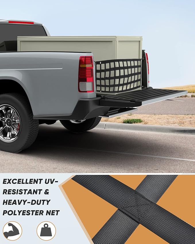 Lucky Straps Tailgate Net for Pickup Truck Bed, 60'' x 18'' Heavy Duty Tailgate Cargo Netting for Full Size Truck, Easy-to-use Tailgate Mesh for Chevrolet, Ford, Toyota, GMC, Jeep (Black)