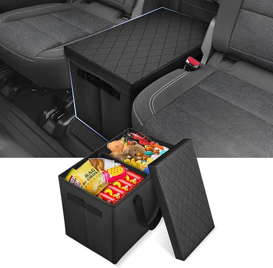 Autorder Car Seat Organizer for 2018-2025 Chevy Chevrolet Traverse Accessories Portable Backseat Organizer with Lid Handles Multipurpose Car Floor Storage for Kids Toys Baby Products Daily Necessities