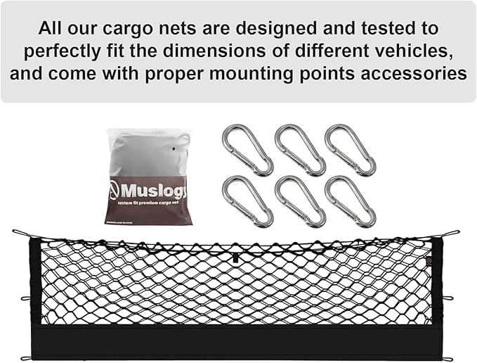 Muslogy Truck Bed Cargo Net Compatible with 2013-2025 Chevy Silverado & GMC Sierra 1500/2500HD/3500HD Accessories Storage Organizer Pickup Truck Bed Envelope Style Cargo Net with Heavy Duty Carabiners