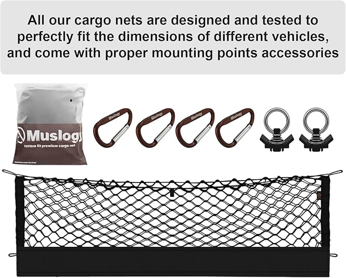 Muslogy Truck Bed Cargo Net Compatible with 2015+ Ford F150 & 2017+ F250/F350/F450 Accessories Storage Organizer Envelope Net with Mounting Snap-in Anchors Patent Pending (Not for Spray-in Liner Beds)
