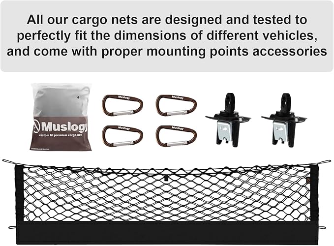 Muslogy Truck Bed Cargo Net Compatible with 2015-2022 Chevy Colorado & GMC Canyon Accessories Storage Organizer Pickup Truck Bed Envelope Style Net with Heavy Duty Carabiners & Tie Down Anchor Set