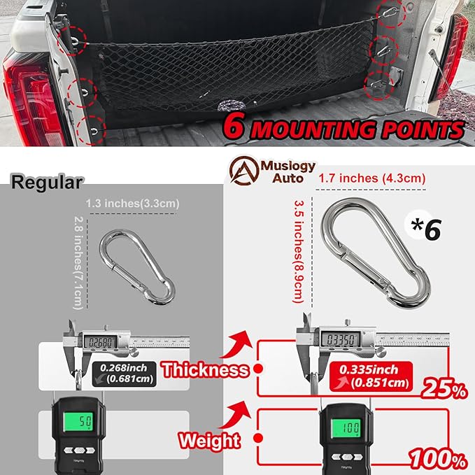 Muslogy Truck Bed Cargo Net Compatible with 2013-2025 Chevy Silverado & GMC Sierra 1500/2500HD/3500HD Accessories Storage Organizer Pickup Truck Bed Envelope Style Cargo Net with Heavy Duty Carabiners
