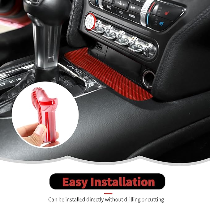 RT-TCZ Gear Shift Panel Storage Box Organizer Tray Center Console Trim Cover Interior Accessories for Ford Mustang 2015 2016 2017 2018 2019 2020 2021,Red Carbon Fiber