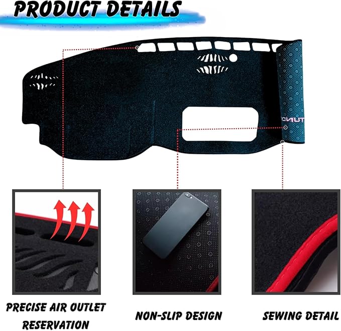 Non-Slip Dash Cover Dashboard Cover Mat Custom Fit Center Console Cover Sunshield Protector Pad Compatible with Toyota Tundra 2022 2023 2024 Accessories（Not for HUD）
