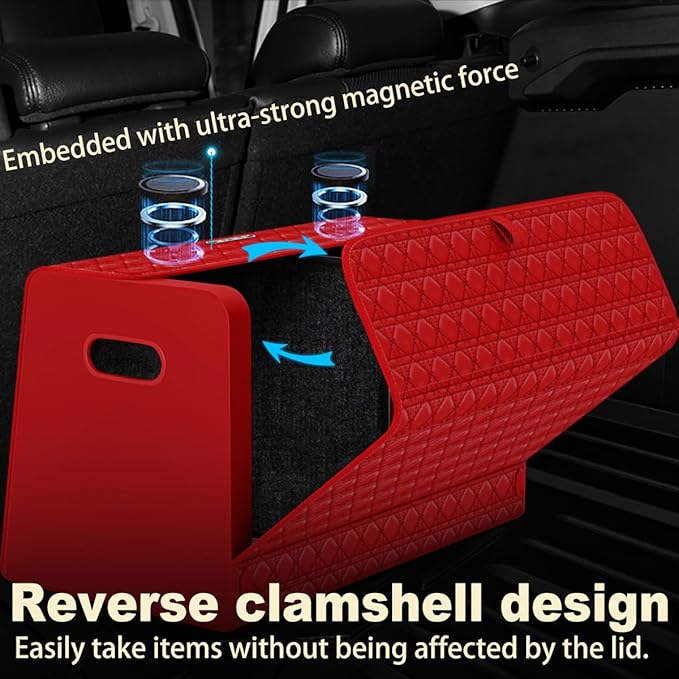 Trunk Organizers, Car Organizers, Storage Solutions, and Car Storage Organizers for SUVs, Sedans, Back Seats, and Luxury Vehicles with Lid, Leather, Small, Large (Red, L)