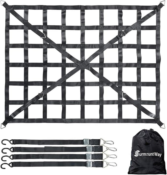Surmountway Heavy Duty Cargo Net - 66" x 50", 1100LBS Capacity, Cam Buckles & S-Hooks, Fits Pickup Truck & Trailer Beds
