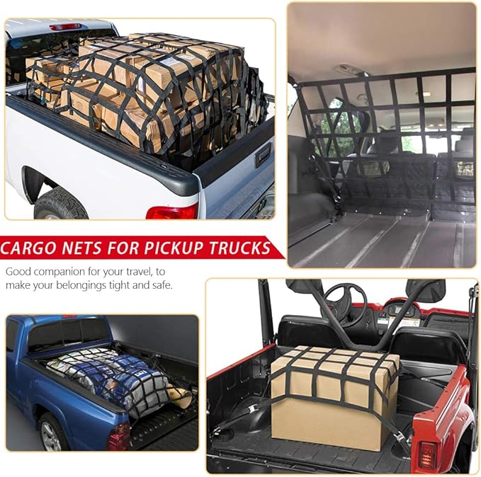 Surmountway Heavy Duty Cargo Net - 66" x 50", 1100LBS Capacity, Adjustable Cam Buckles & S-Hooks, Fits Pickup Truck & Trailer Beds
