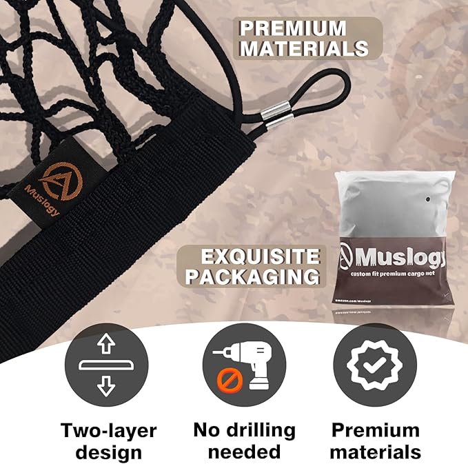 Muslogy Truck Bed Cargo Net Compatible with Hyundai Santa Cruz 2022-2025 Accessories Storage Organizer Pickup Truck Bed Envelope Style Cargo Net with Heavy Duty Carabiners