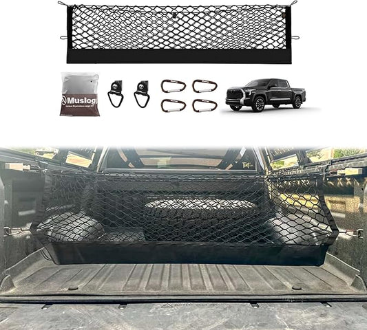 Muslogy Truck Bed Cargo Net Compatible with Toyota Tundra 2007-2024 2025 Accessories Storage Organizer Pickup Truck Bed Envelope Style Cargo Net with Heavy Duty Carabiners