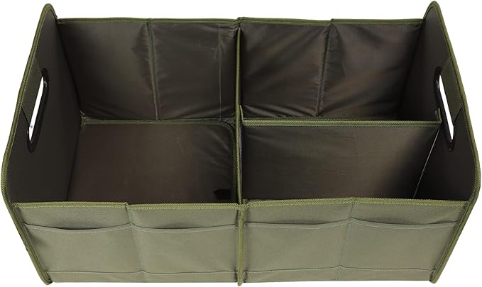 Car Trunk Organizer, Green, Foldable, Non-slip, Adjustable, Multiple Compartments, 600D Oxford Cloth Material