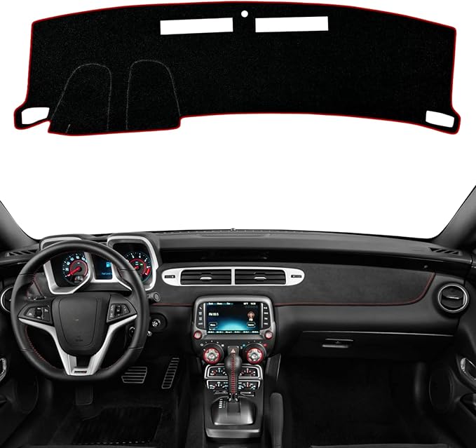 Non-Slip Dash Cover Dashboard Cover Mat Custom Fit Center Console Cover Sunshield Protector Pad Compatible with for Chevy Chevrolet Camaro 2010 2011 2012 2013 2014 2015 (Red Trim)
