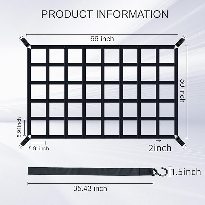 Cargo Net for Pickup Truck Bed, Heavy Duty 1100LBS Capacity, Adjustable Cam Buckles & S-Hooks, Thick Herringbone Nylon Mesh with Drawstring Storage Bag for Trailers and Trucks