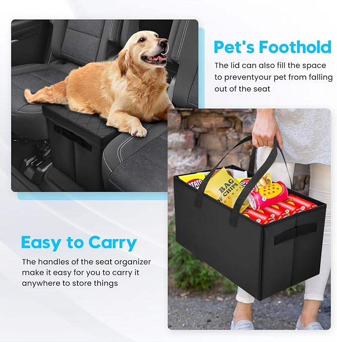 Autorder Car Seat Organizer for 2018-2025 Chevy Chevrolet Traverse Accessories Portable Backseat Organizer with Lid Handles Multipurpose Car Floor Storage for Kids Toys Baby Products Daily Necessities