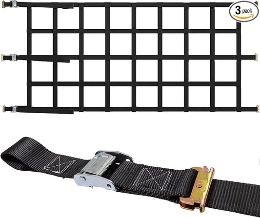 US Cargo Control E Track Cargo Nets for Trailers 82" x 42" (3-Pack), Adjustable Heavy Duty Cargo Net with Cambuckles for E-Track and X-Track Systems, 8" x 8" Holes, Use in Trailers and Box Trucks