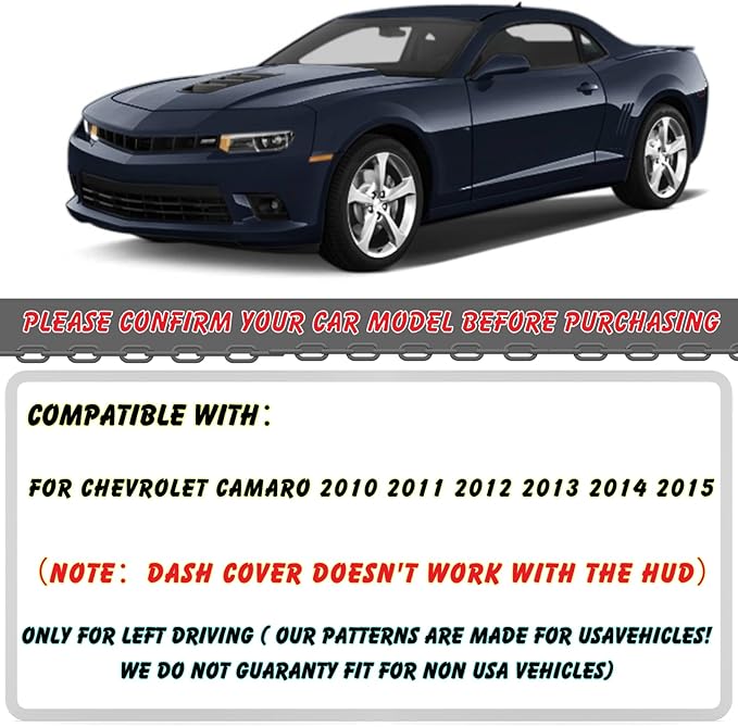 Non-Slip Dash Cover Dashboard Cover Mat Custom Fit Center Console Cover Sunshield Protector Pad Compatible with for Chevy Chevrolet Camaro 2010 2011 2012 2013 2014 2015 (Black Trim)