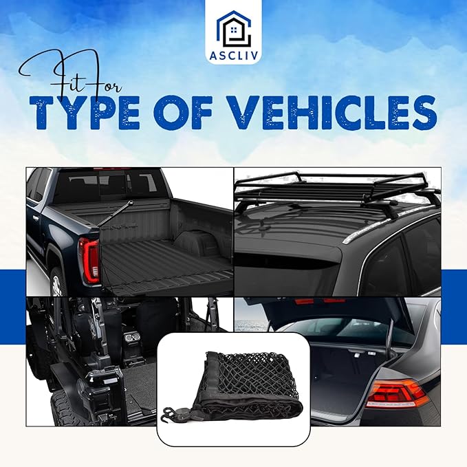 Truck Bed Cargo Net for Pickup Truck, 48”x 48” Stretchable Bungee Net with Adjustable Metal Hooks, Elastic Storage Organizer Net, for Car, SUVs, and Trucks