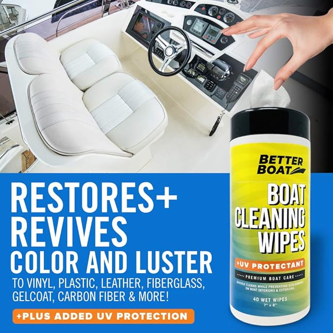 Boat Cleaner Wipes with UV Protection, Marine Vinyl Cleaner and Protectant, for Boat Seats, Car Leather, Dashboard, Console, Interior, and Exterior Cleaning Supplies