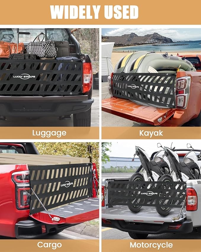 LUCKY STRAPS Tailgate Net for Pickup Truck Bed, 50'' x 15'' Heavy Duty Tailgate Cargo Netting for Small & Mid-Size Truck, Easy-to-use Tailgate Mesh for Chevy, Ford, Toyota, GMC, Dodge RAM, Jeep(Black)