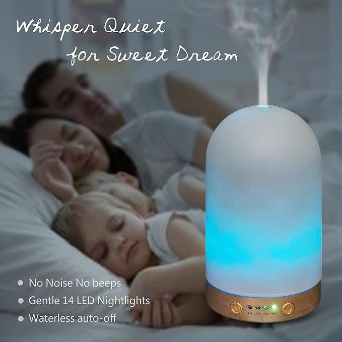 Earnest Living Glass Essential Oil Diffusers for Essential Oils 100 ml Ultrasonic Diffusers 4 Timers Night Lights and Auto Off Function Home Office Aromatherapy Diffusers for Home, Yoga, Sleep